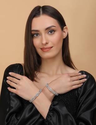 Rhodium Plated Mint Stone Embellished CZ Bangles BD680 2