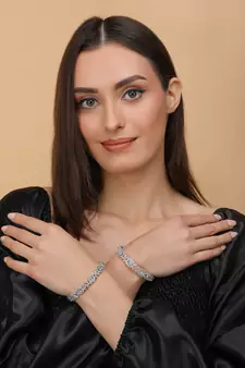 Rhodium Plated Mint Stone Embellished CZ Bangles BD680