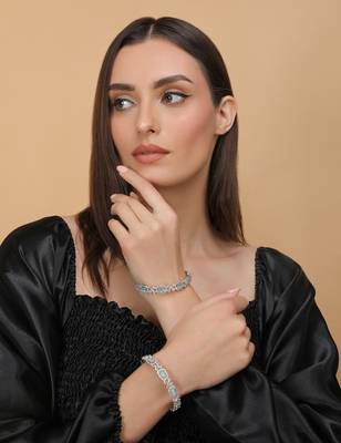 Rhodium Plated Mint Stone Embellished CZ Bangles BD680 3