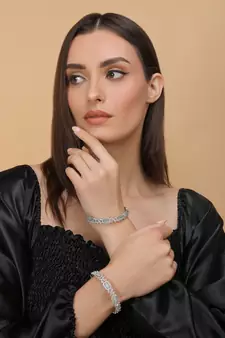 Rhodium Plated Mint Stone Embellished CZ Bangles BD680