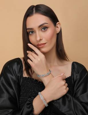 Rhodium Plated Mint Stone Embellished CZ Bangles BD680 4