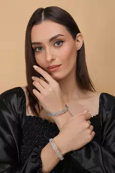 Rhodium Plated Mint Stone Embellished CZ Bangles BD680