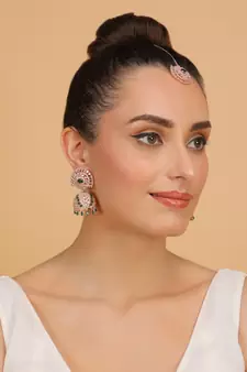 Rose Gold Plated Hydro Green Stone Jhumka with Tikka 216ED684