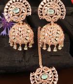Rose Gold Plated Mint Stone Jhumka with Tikka 216ED685