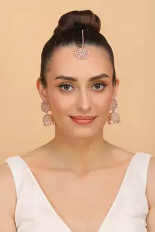 Rose Gold Plated Mint Stone Jhumka with Tikka 216ED685