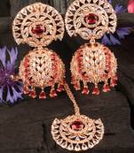 Rose Gold Plated Hydro Ruby Stone Jhumka with Tikka 216ED688