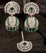 Rhodium Plated Hydro Green Stone Jhumka with Tikka 216ED690