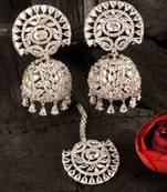 Rhodium Plated White Stone Jhumka with Tikka 216ED693