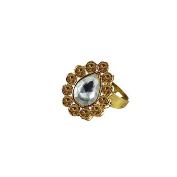 Brass Gold Platted  Golden Stone Studded  Ring With Adjustable 1