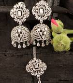 Rhodium Plated White Stone Jhumka with Tikka 216ED694