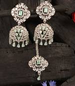 Rhodium Plated Mint Stone Jhumka with Tikka 216ED696