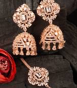 Rose Gold Plated White Stone Jhumka with Tikka 216ED699