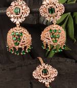 Rose Gold Plated Hydro Green Stone Jhumka with Tikka 216ED700
