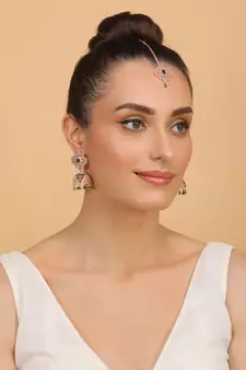 Rose Gold Plated Hydro Green Stone Jhumka with Tikka 216ED700