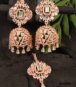 Rose Gold Plated Mint Stone Jhumka with Tikka 216ED701