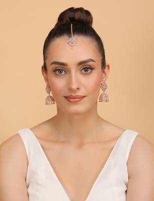 Rose Gold Plated Mint Stone Jhumka with Tikka 216ED701 2