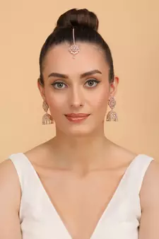 Rose Gold Plated Mint Stone Jhumka with Tikka 216ED701