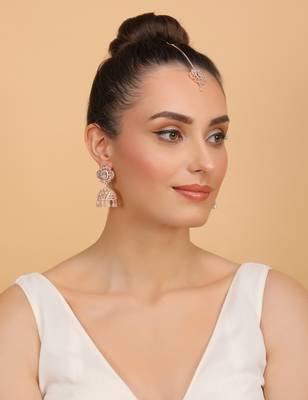 Rose Gold Plated Mint Stone Jhumka with Tikka 216ED701 4