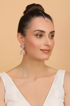 Rose Gold Plated Mint Stone Jhumka with Tikka 216ED701