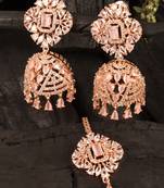 Rose Gold Plated Pink Stone Jhumka with Tikka 216ED703