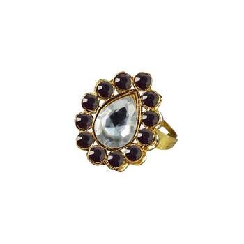 Brass Gold Platted  Purple Stone Studded  Ring With Adjustable 1
