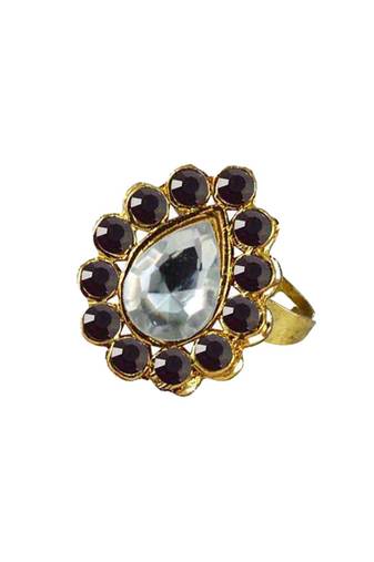 Brass Gold Platted  Purple Stone Studded  Ring With Adjustable