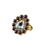 Brass Gold Platted  Purple Stone Studded  Ring With Adjustable