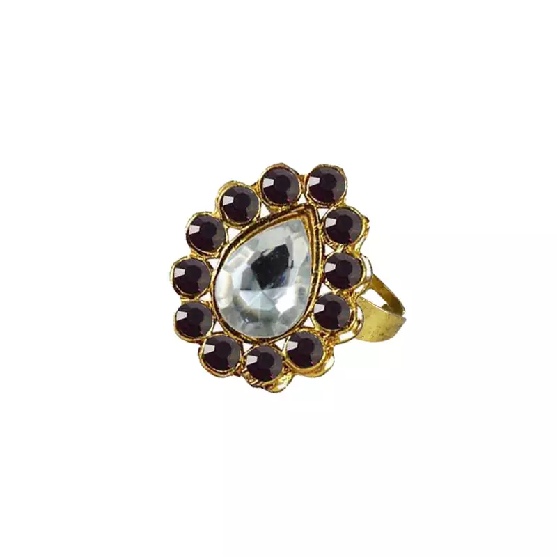 Brass Gold Platted  Purple Stone Studded  Ring With Adjustable