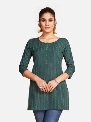 Fancy Green Blended Cotton Short Kurti Top 1