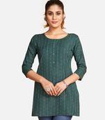 Fancy Green Blended Cotton Short Kurti Top