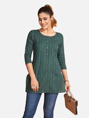 Fancy Green Blended Cotton Short Kurti Top 2