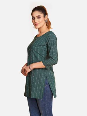 Fancy Green Blended Cotton Short Kurti Top 5