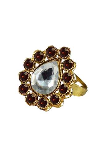 Brass Gold Platted  Copper Stone Studded  Ring With Adjustable