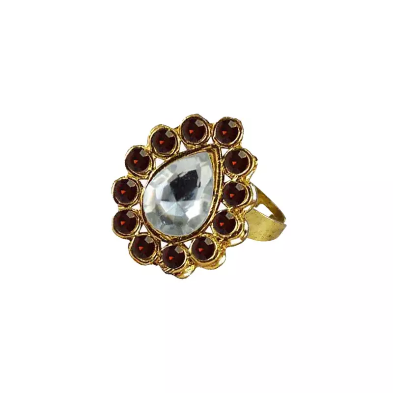 Brass Gold Platted  Copper Stone Studded  Ring With Adjustable