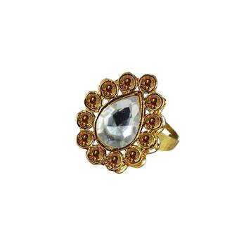 Brass Gold Platted  Golden Stone Studded  Ring With Adjustable 1