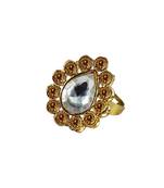Brass Gold Platted  Golden Stone Studded  Ring With Adjustable
