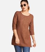 Superior Brown Blended Cotton Short Kurti Top