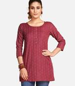 Wonderful Maroon Blended Cotton Short Kurti Top