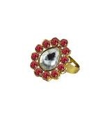 Brass Gold Platted  Pink Stone Studded  Ring With Adjustable