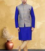Blue hand woven dupion silk kurta-pajama