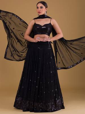 black organza sequin work lehenga 1