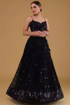 black organza sequin work lehenga