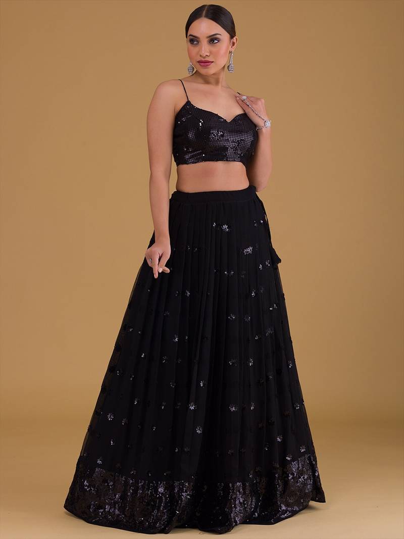 Black Organza Sequin Work Lehenga