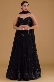 black georgette sequin work lehenga set choli with dupatta