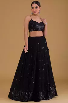 black georgette sequin work lehenga set choli with dupatta