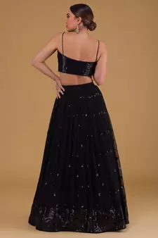 black georgette sequin work lehenga set choli with dupatta