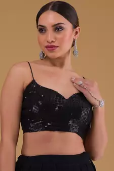black georgette sequin work lehenga set choli with dupatta