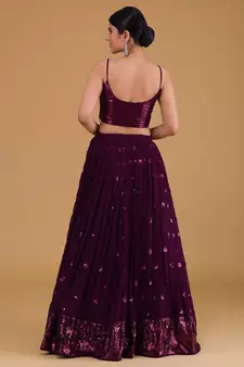 Elegant Purple Embroidered Georgette Festive Wear Lehenga Choli Set  