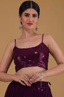 Elegant Purple Embroidered Georgette Festive Wear Lehenga Choli Set  