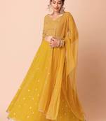 Fantastic Yellow Embroidered Georgette Festive Wear Lehenga Choli Set  